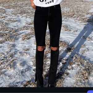 Zara Split Hem Black Denim Size 0